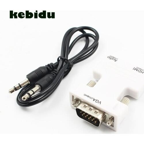 HDMI-compatible Female to VGA Male Converter with 3.5mm AUX Audio Cable Adapter 1080P FHD Video Output for PC Monitor Projector