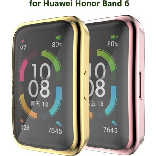 Case for Huawei Honor Band 6 Watch Cover Screen Protector Watchband Accessories Rose Gold TPU Full Protective Cases Soft Plating