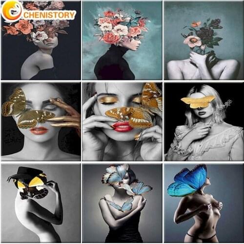 CHENISTORY Flower Girl Oil Painting By Number On Canvas With Frame Picture Color For Drawing Paint Kit Adult Home Decor Wall Art