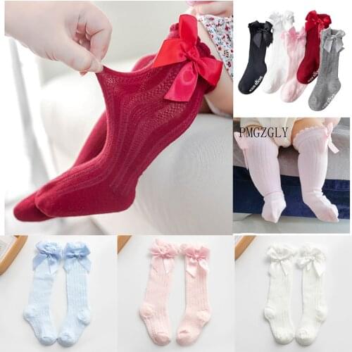 Baby Socks non-slip Bow Cotton Toddlers Girls Big Bow Knee High Long Soft Cotton Lace baby kniekousen Girl frilly socks