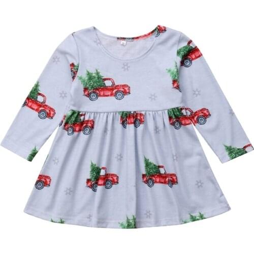 FOCUSNORM Toddler Baby Girls Dress Long Sleeve Princess Party Pageant Print Cart Dresses Kids Clothes