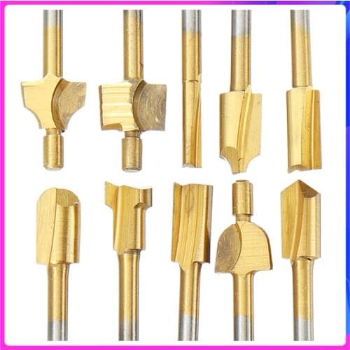 10pcs/Set 3mm Wood Cutter Milling HSS Titanium Router Bits Fits Dremel Rotary Tool Engraving Machine Milling Groove Slot