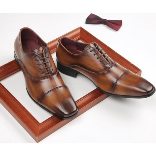 Genuine Leather Dress Shoes Men Casual Business Shoes 2021 Fully Hand Stitched Three Layer Head Man Leather Shoe Zapatos Hombre