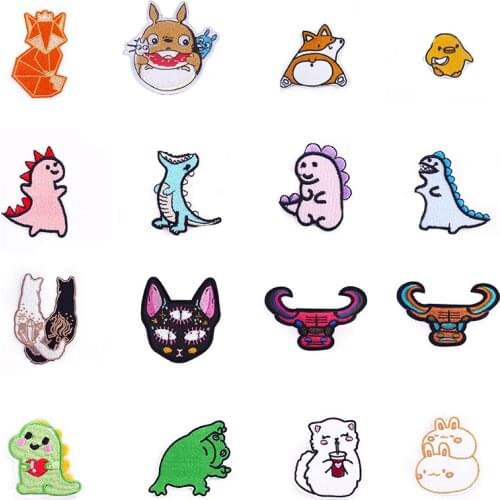 Cat Anmail Embroidery Applique Ironing Sewing Supplies Decorative Cartoon Dinosaur Badges Patches on Clothes Applique Stickers