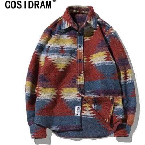 COSIDRAM Jackets Men Vintage Woolen Leisure Pattern Dress Casual Shirt Men Plus Size Streetwear Chemise Homme Flannel