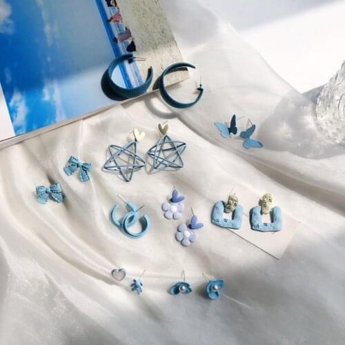Trendy Small Fresh Blue Flower Butterfly Earrings for Women 2021 Fashion Sweet Girl Geometric Earrings Party Birthday Jewelry