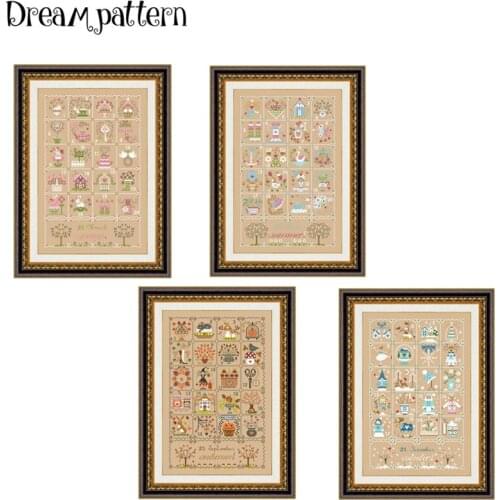 Autumn calendar cross stitch kit 4 seasons 18ct 14ct 11ct flaxen linen fabric cloth cotton thread embroidery DIY handmade