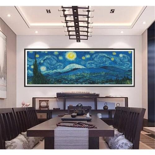 Starry night panorama Cross Stitch Kits Embroidery Needlework Kit Printed patterns Canvas Cross-stitch set Big DIY Home Decor