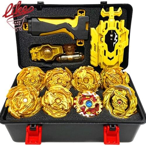 Laike Gold 8pcs Spinning Tops Set With Launcher Handle Toolbox Set Kids Toys for Gift