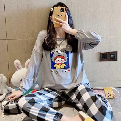 SLPBELY New Style Kawaii Cute Cartoon Animal Printed Lovely Womens Pajamas Loose Autumn&Winter Female Womens Home Clothes
