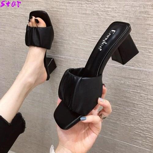 New Summer Slippers, High Quality Open Toe High Heels, Womens Slippers, Square Toe Casual Sandals, Ladies Beach Flip Flops 2021
