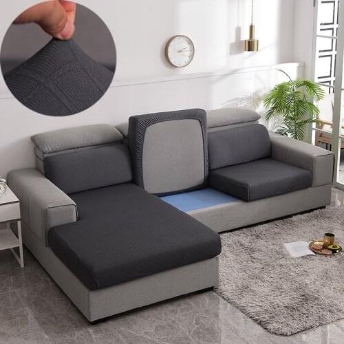 Solid Color Sofa Cushion Cover Plaid Polyester Slipcover For Living Room Funiture Protector Seat Cushion Elastic Sofa Cover