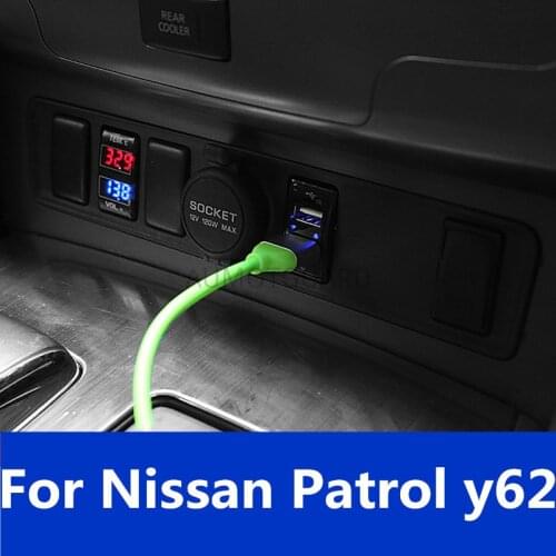 Original Parking Space Car Temperature and Voltage Detection Mobile Phone Dual USB Charger Accessories For Nissan Patrol Y62
