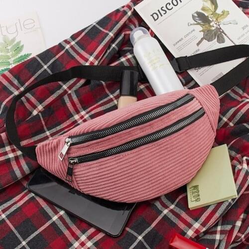 Waist Bag Female Belt corduroy new Fashion travelling Chest Handbag winter Fanny Pack Ladies Waist Pack Belly belt Bags Purse
