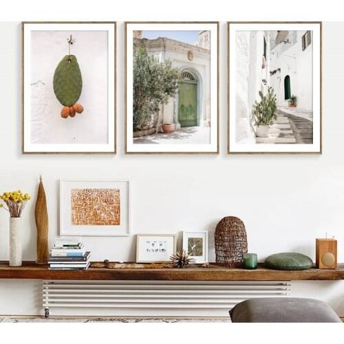 Cactus Prints Italy Landscape Wall Art For Living Room Nordic Canvas Painting Decoration Picture Green Door Flower Home Decor