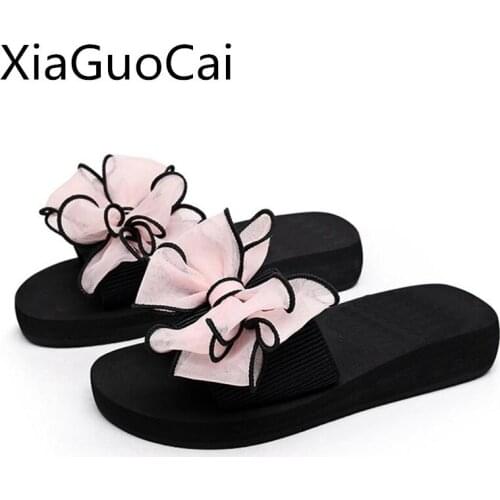 Summer Woman Slippers Outdoor Butterfly-knot Decoration Fashion Slides for Ladies Flat Beach Shoes Women Slippers Footwear