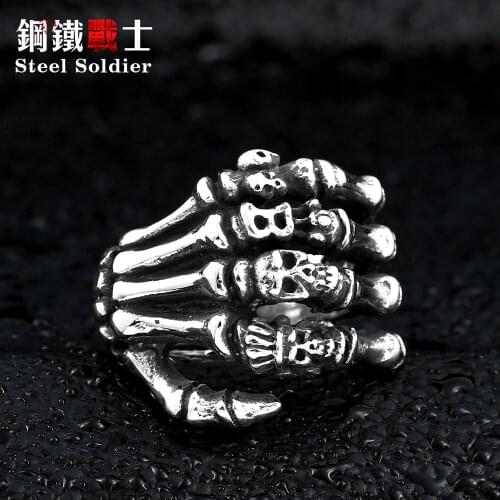 Steel soldier new style wholesale skull hand ring Stainless Steel High Quality Skull Punk Mans Cool Ring For Boy Best Gift