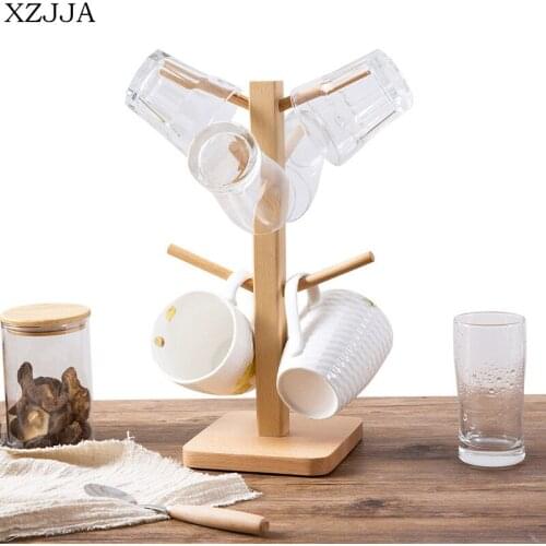 XZJJA 1Pcs Creative Solid Wood Tree Shape Cup Storage Rack Household Bar Glass Cup Coffee Cup Hang Rack Kitchen Storage Holder