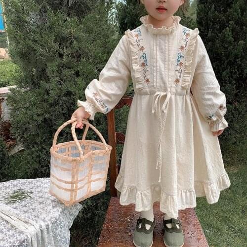 Vintage Hong Kong style embroidery dress refined classic autumn long dress baby girl clothes