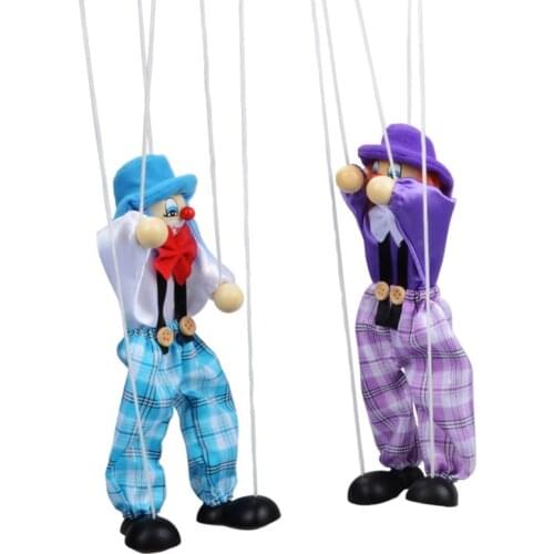 Funny Vintage Colorful Pull String Puppet Clown Wooden Marionette Handcraft Toys Joint Activity Doll Kids Children Gifts Y039