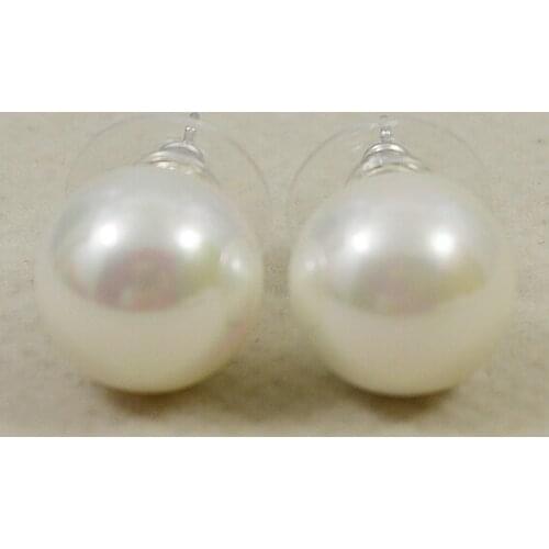 Terisa Unique Round Pearl Stud Earring S925 Sterling Silvers White South Sea Shell Pearl 12mm Earring Elegant Jewelry For Woman