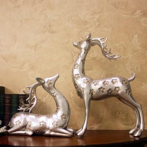 1Pair Deer Resin Crafts Sika Couple Deer Statue Fawn Sculpture Animal Figurine Home Wine Cabinet Living Room Decor Souvenir