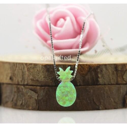 1pc/Lot) Free Shipping Lab Created 7.1*14.2mm Op12 Yellow Green Pineapple Opal Necklace with silver chain silver necklace