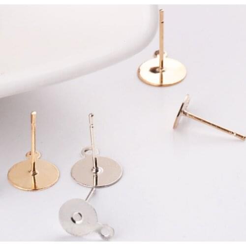 10pcs Diy Jewelry Accessories Flat Head with Earring Materials Wholesale Earring Settings Copper Metal Plated Genuine Gold Color