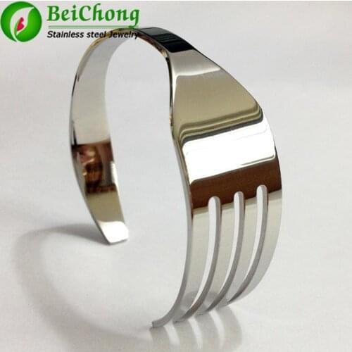 10 pieces/lot) Rose Gold Stainless Steel Fork Cuff Bracelets Bangles for Women/Men Titanium Fork Bracelet