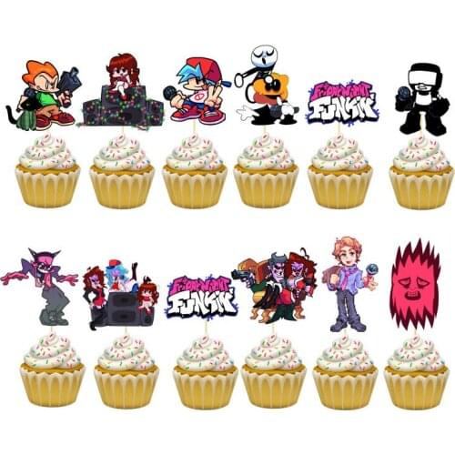 12pcs Cartoon Birthday Party Friday Night Funkin Theme Cupcake Toppers pick fruit picks baby shower kids birthday Party Supplies