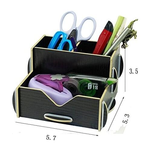 2 pcs Black Wood DIY Desk Organizer Pen Pencil Storage Holder for Home Office (2 Black DIY Wood Pen Holder)