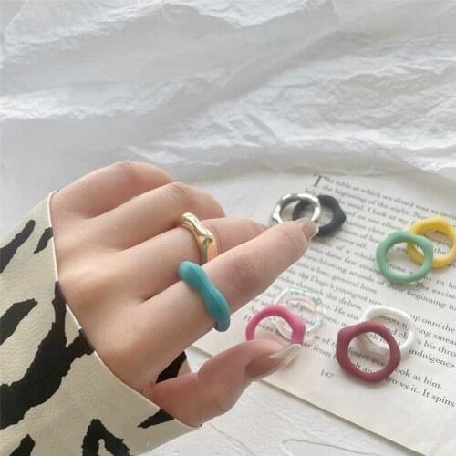 2021 Trendy Ins Style Resin Colourful Transparent Irregular Acrylic Round Rings Personality Retro Simple Jewelry For Women Girls