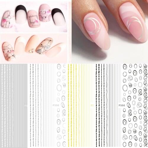 3D Nail Art Sticker Gold Silver Circle Nail Stickers Hollow Geometry Line Adhesive Slider Sticker Star Moon Decals Z0158