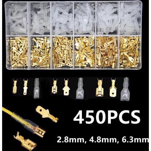 450Pcs Male&Female Spade Crimp Terminals Connector Insulated Seal Electrical Wire Connectors Assortment Kit 2.8/4.8/6.3mm