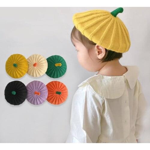 Boy Girl Beret Knitted Hat Autumn Winter 6 Months Baby Wool Hats Clash Color Children Pumpkin Cap Fashion Kids Beanies 1-4 Years