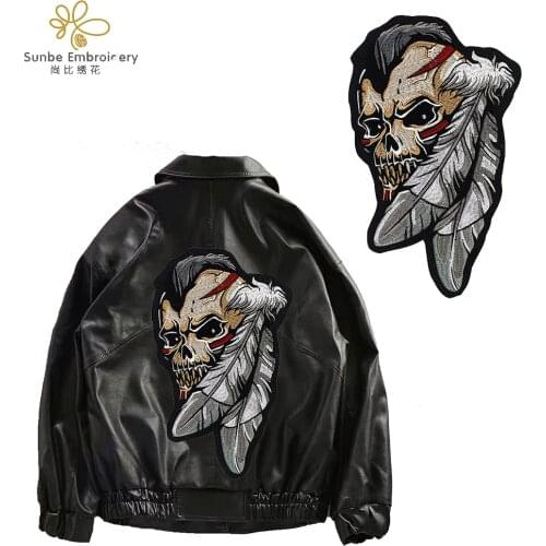 Skull Feather Rider Rock Heavy Biker Vest Costume Embroidery Iron on Patches Badge Applique