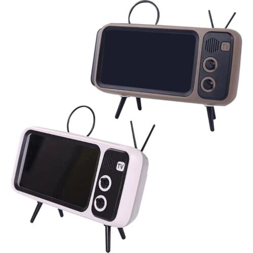 Retro TV Bluetooth Speaker Vintage Wireless Radio 3D Stereo Sound Portable Cell Phone Holder Bracket Home Art Decors