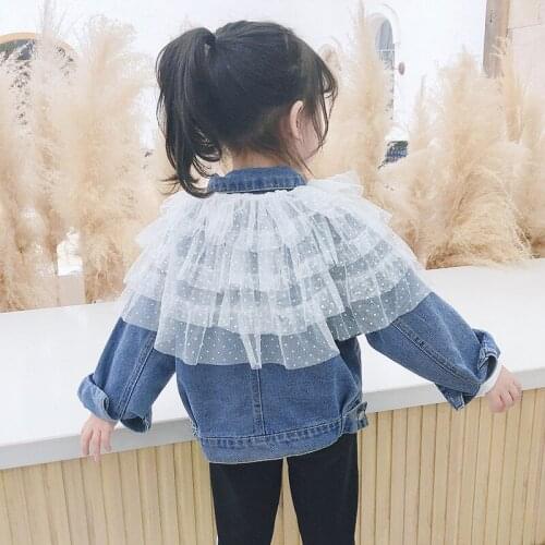 New Fashion Girl Baby Lace Denim Jacket Girls Kids Princess Beautiful Jackets Spring Autumn Children Clothes Overcoat