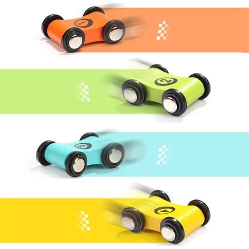 4Pcs Childrens Wooden Scooter Toy Miniature Track Sliding Racing Game Baby Puzzle Wooden Toy Inertial Pull Back Car Fun Gift