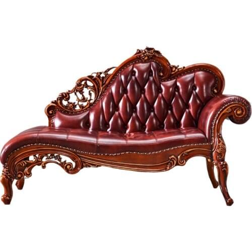 European Chaise Longue New American Beauty Couch Solid Wood Recliner Antique Color Bedroom Bed Couch Leather Chaise Couch Sofa