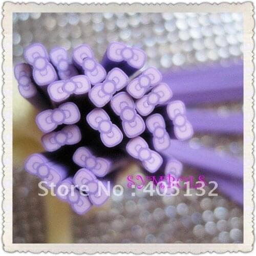 F-09 Free Shipping 100pcs/lot 5mm Purple Bowknot Cane Fancy Nail Art Polymer Clay Cane Nail Art Decoration