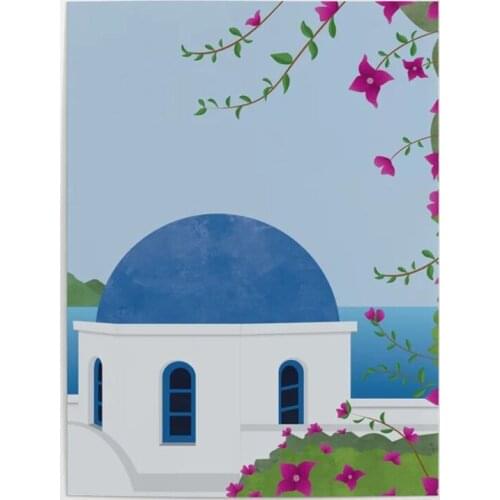 HD Printed Home Decor Greece Blue Castle Canvas Painting Tree Landscape Poster Wall Art Modular Frame Pictures For Living Room