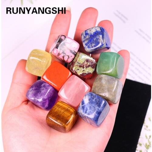11pcs 15-20mm Natural Crystal quartz Amethyst Gemstone set Chakra Stones yoga Tumbled With Gift bag