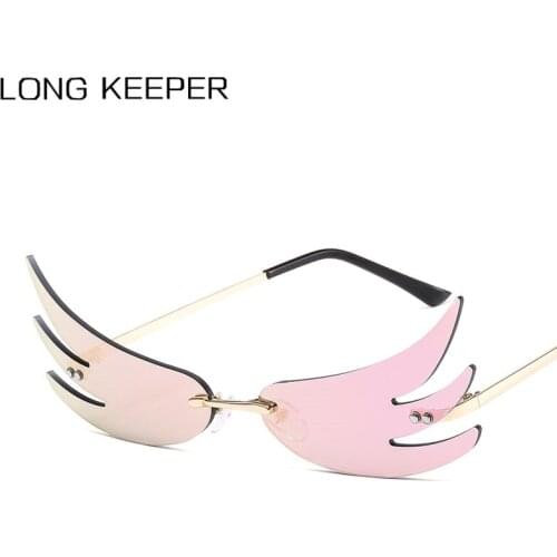 LongKeeper Rimless Sunglasses Women Street Party Sexy Ladies Fashion Wing Glasses Unique Mirror Sun Glasses Gafas De Sol Mujer