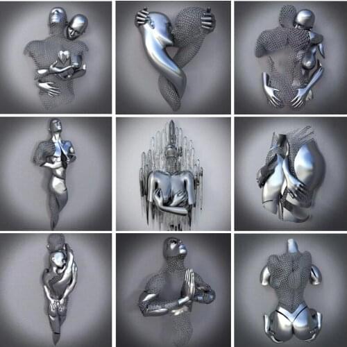 Metal Figure Statue Soul Intertwined Art Murals Canvas Painting Romantic Abstract Poster Print Wall Picture BedRoom Hotel Decor
