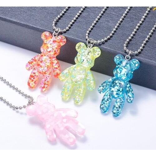 Cute Girls Cartoon Bling Bling Bear Pendant Necklace For Women Beads Chain Around The Neck Female Jewelry Wedding Party Gift