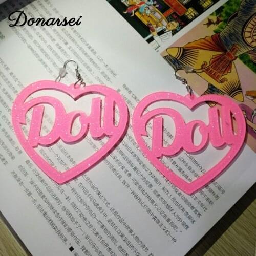 Donarsei Fashion Letter Doll Heart Acrylic Earrings For Women Exaggerated HeartBreaker Flame Drop Earrings Nightclub Party