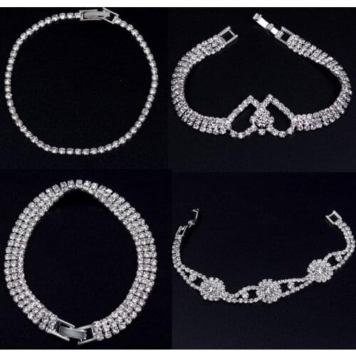 Flash Diamond Fashion Jewelry Love Bracelet Lady Rhinestone Crystal Flower Bracelet Simple High-end Exquisite Wedding Gift