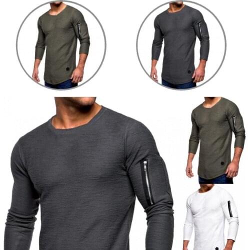 Solid Color Great Zipper Sleeve Irregular Hem Shirt Fit Men Shirt Zipper for Home