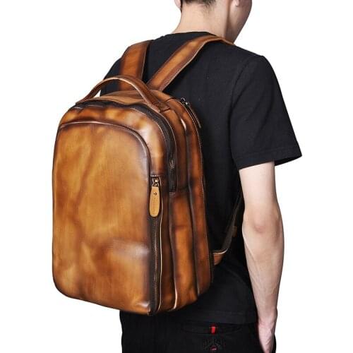 Top Layer Crazy Horse Skin Cowhide European And American Foreign Trade Retro Mens Large Capacity 14 Inch Backpack Computer Bag